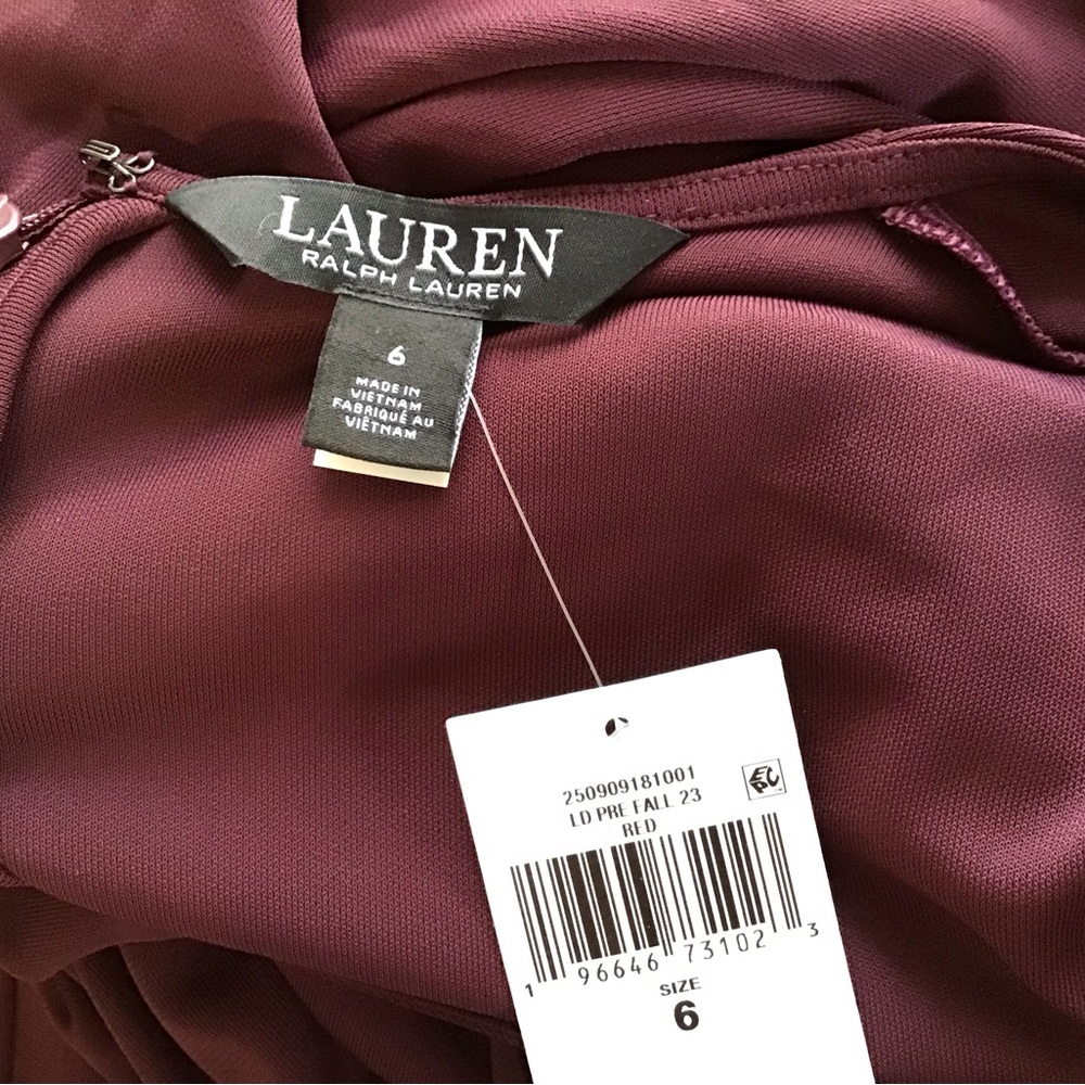 Lauren Ralph Lauren Tie Front Midi Dress Red Stretch Jersey Size 6 - Picture 8 of 9